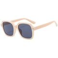 Chic beige oversized square frame sunglasses with dark grey lenses and metal accents - Beige Frame Black Gray Lens