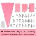 29-piece pink cake decorating set with stainless steel nozzles and EVA piping bag - 24-Piece Set with 3 Scrapers (OPP Bag) / Pink