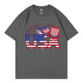T-shirt gris foncé motif USA patriotique avec chapeau de l'Oncle Sam et étoiles à plat - Gris foncé