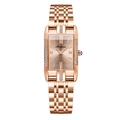 Women's rose gold rectangular quartz watch with crystal bezel and Roman numerals - Steel Band / Steel Rose Gold Dial (Butterfly Buckle + EU Standard)