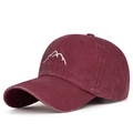 Vintage washed burgundy baseball cap with white mountain embroidery in a profile view - Adjustable / Burgundy