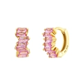 Detail view of Ag 925 stamp on gold-plated hoop earrings with pink rectangle stones - Gold with Pinkish Orange Baguette Zircon Hoop (Silver Earring Post)