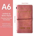Pink A6 vintage PU leather travel notebook with gold lettering and tie binding - Proud Inspirational / Pink