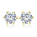 Elegant six-prong 925 sterling silver stud earrings with round moissanite in golden finish - Platinum (white Moissanite) / 2 ct