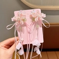 Rosa Blumen-Haarspangen mit langen Quasten und Organza-Blüten für das Hanfu-Styling - Bestseller / 14# Rosa Blumen-Schleifen-Stil (1 Paar)