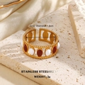 Adjustable stainless steel heart ring with red and white enamel in golden finish - Hollow Red And White Enamel Fashion Style (1456)