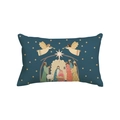 Linen Christmas pillow case with nativity scene illustration on deep blue background - Style Y (Single-sided)