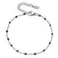 Minimalist silver stainless steel bracelet with small black beads and adjustable lobster clasp - Silver Black
