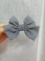 Elegant black and white plaid satin bow hair clip with vintage long ribbon style - Kids Duckbill Clip / Black Plaid
