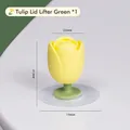Yellow tulip silicone toilet lid lifter with green base measuring 41mm in height - Suction Cup Lid Lifter / Tulip - Green (Lid Lifter)