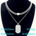 Collana con targhetta militare in acciaio inox argento e catena cubana con dimensioni - Set Doppia Catena Cubana Targhetta (KN292302-Z) / Argento