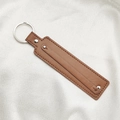 DIY 8mm dark brown faux leather keychain with silver metal ring and premium stitching - 8mm / Tan