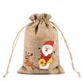 Christmas burlap drawstring gift bag with Santa Claus and reindeer cartoon print - Double Reindeer Sleigh A-06 / 10*15cm
