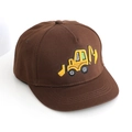 Brown kids flat brim hip hop hat featuring yellow excavator embroidery on cotton twill - 52cm(Adjustable) / Coffee