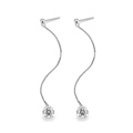 Elegant 925 silver long tassel earrings featuring radiant moissanite in a silver finish - E13915 Ball Tassel With GRA Certificate