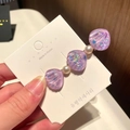 Detail of purple iridescent shell hair clip with white pearls on display card - 3# Pearl Shell - Purple