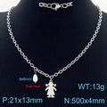 Collar de acero plateado con colgante silueta de niña y perla de concha blanca natural - Niña Soltera Color Acero (KN287536-Z)