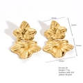 Double-layered gold leaf earrings in 18k plated stainless steel with radial texture - E664-28(Double Layer Leaf)