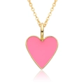Pink heart pendant necklace with 14K gold plated chain over a reflective white surface - Pink (A144)