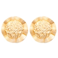 Vintage golden round stud earrings featuring irregular hammered texture and concentric rings - KC Gold Round (A-1446)