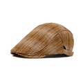 Béret classique marron caramel à rayures avec boucle métallique réglable pour hommes et femmes - Kaki
