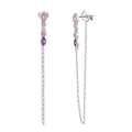 925 silver dangle earrings with pink and purple marquise stones and long drop chains - Multicolor Gemstone Long Chain Studs / Silver Tassel