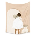 Minimalist bohemian tapestry with illustration of a woman holding a daisy bouquet - 100*150cm / Daisy Back View