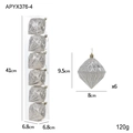 Lot de 6 ornements de Noël argentés en forme de losange dans une boîte transparente - Forme d'Oignon Diamant (6 Pièces/Boîte)