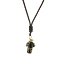 Detail of handmade gold wire-wrapped black mushroom crystal pendant on brown cord - Black Agate Gold