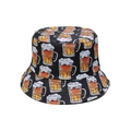 Summer black bucket hat with beer mug patterns for outdoor beach and music festival sun protection - Black Beer Mug Print