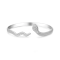 Adjustable silver snake-shaped stainless steel bracelet with textured grid patterns - Silver Snake Texture