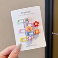 Set of six colorful macaron flower hair clips for girls displayed on a card - 4# Little Flower Set of 5