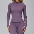 Purple brushed yoga track jacket with thumbhole cuffs and matching slim-fit leggings - S / Bean Paste Purple