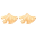 Detailed close-up of golden ginkgo leaf stud earrings with high-shine metallic texture - Gold Ginkgo Leaf Stud Earrings (10529)