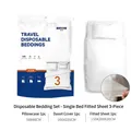 White disposable single bed sheet set with SMMS fabric pillowcase and duvet cover - Single Fitted Sheet 3-Piece Set / White
