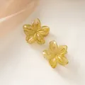 Set of two yellow frangipani hair claws in gradient translucent amber resin finish - Dark Green [4cm Small]