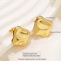 Golden irregular wave square stainless steel earrings weighing 6.4g and 2.12cm size - Stainless Steel Wavy Square
