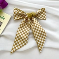 Yellow and white checkerboard bow silk ribbon hair accessory for women styled with flowers - Lemon Yellow Checkerboard