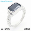 Silver-tone twisted rope ring with rectangle black stone inlay, 10mm band width - Silver Ring Black Stone (KR111474-GC)