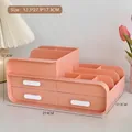 Pink multi-functional desk organizer with 3 drawers and top slots, size 12.3x27.9x17.3cm - Three Drawers / Pink