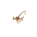 Anello regolabile dorato a forma di caramella con zirconi rossi e bianchi e fascia a corda - Aperto Regolabile / Rosso