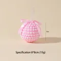 Pink and white knitted Christmas ball ornament with bow, 8cm diameter festive decoration - #22 Pink Snowball