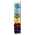 Set of 12 multi-colored grosgrain ribbon bow hair clips for kids on white display card - Cool Tone Collection (12 Pcs)