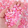 Pink assorted half-round pearls and resin rhinestones for DIY nail art and phone cases - Half-round Pearl Mixed Pink Ab Pure White Series - A / 30 g