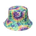 Colorful spiral tie-dye bucket hat with green, yellow and blue patterns for sun protection - Green