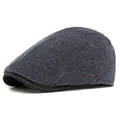 Dunkelgraue Cord Schiebermütze für Damen und Herren mit Lederbesatz und Metall-Logo - Verstellbar / Marineblau
