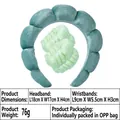 Light blue bubble sponge headband with matching light green wristbands set for washing face - 19# 3PCS Gold Velvet Cyan Set Headband & Wristbands