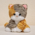 Cute calico cat plush doll with orange grey white faux fur and sparkling blue eyes - Gold Brown Tabby Cat / 24cm