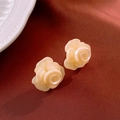 Elegant cream yellow resin rose flower stud earrings with a pearlescent finish - Cream Yellow Rose