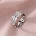 Macro shot of double-row square zircon stones on a silver stainless steel band - US 5 / Silver Double Row Zirconia